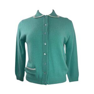 Vintage Seafoam Green Cardigan with White Tipping